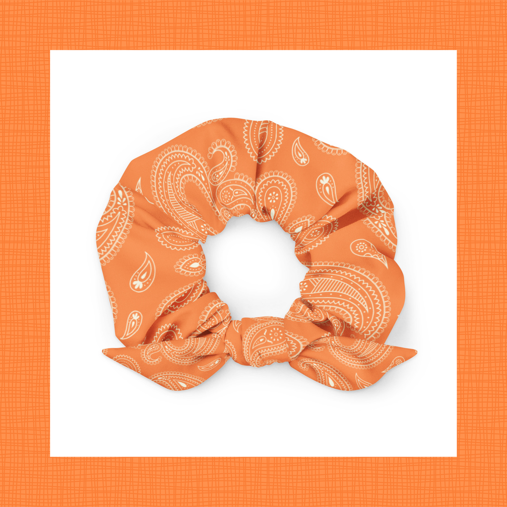 Orange Paisley Scrunchie with Removable Bow