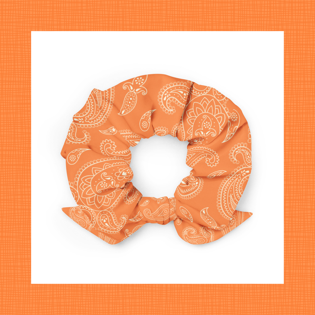 Orange Paisley Scrunchie with Removable Bow