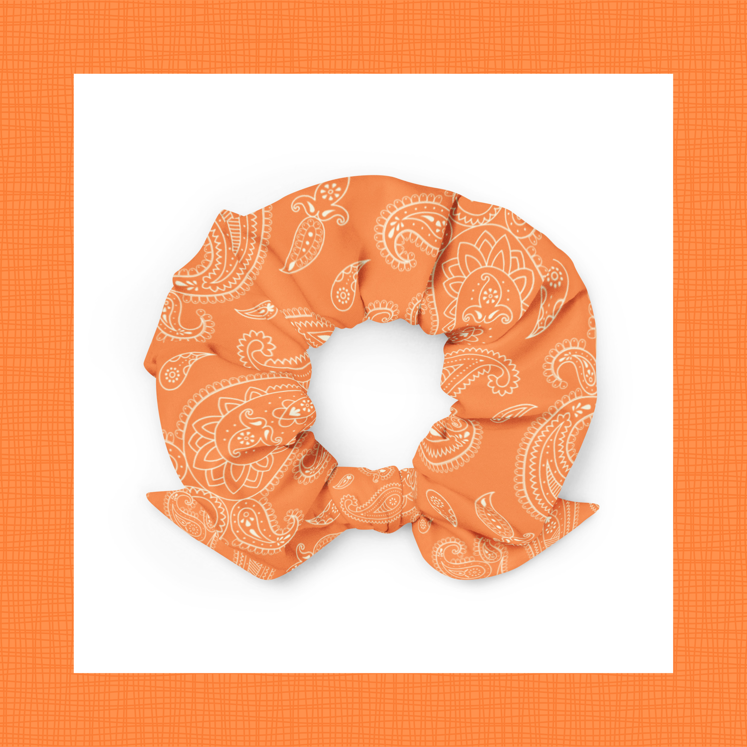 Orange Paisley Scrunchie with Removable Bow